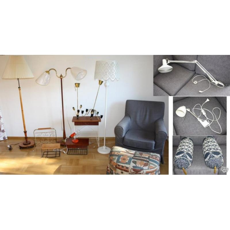 Fåtölj/fotpall + div retromöbler och lampor
