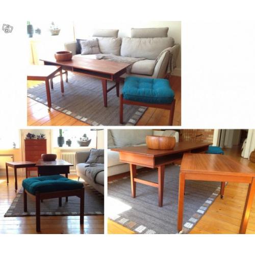 Dansk Teak Soffbord, Sideboard, Pall, Skål