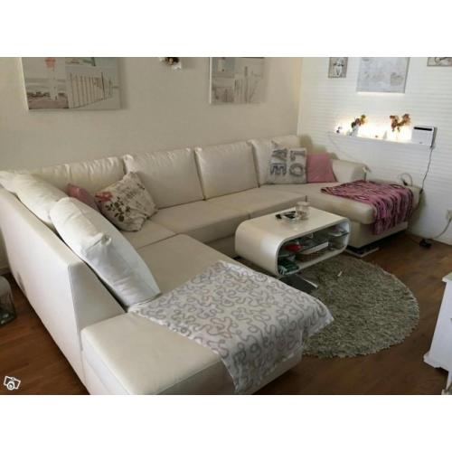 U-soffa Divan i ecoläder Vit.