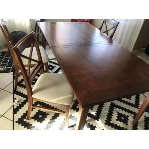 Matbord 95x180 med 4 stolar, 2 iläggsskivor