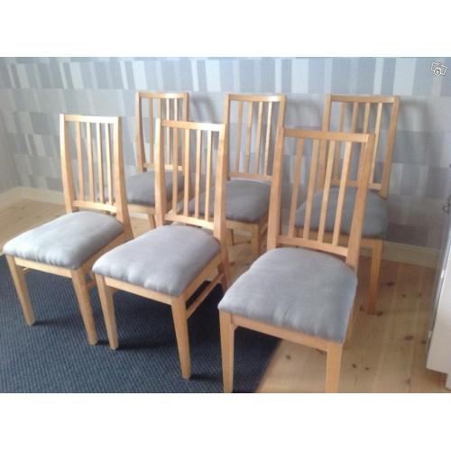 Stolar i björk, klädd sits, 6 st
